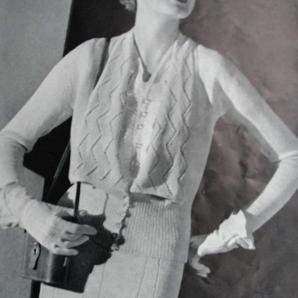 INSTANT DOWNLOAD PDF Knitting Pattern 1930s Stunning  Art Deco Suit Cardigan Blouse Skirt Hand Knit Instruction Pattern Downton Abbey Style