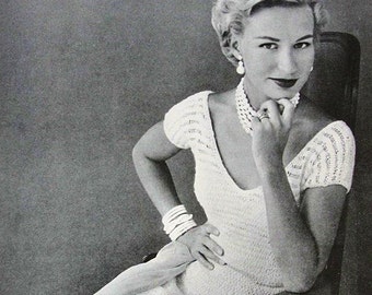 1950s INSTANT PDF PATTERN Beautiful Quick Knit Dress Party Evening Lace Dress Knitting Pattern