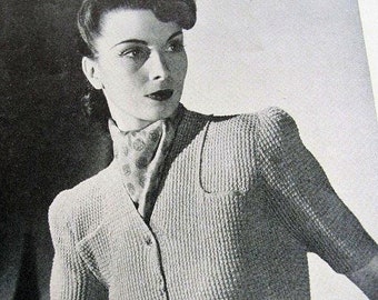 INSTANT PDF PATTERN 1930s Vintage Knitting Pattern Fitted Knit Sweater Cardigan 4 Pockets Pattern Classy 30s Style
