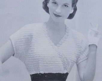 INSTANT DOWNLOAD Pattern 1950s Beautiful Surplice Short  Sweater PDF Crochet Pattern Flirty  Day or Evening V Neckline