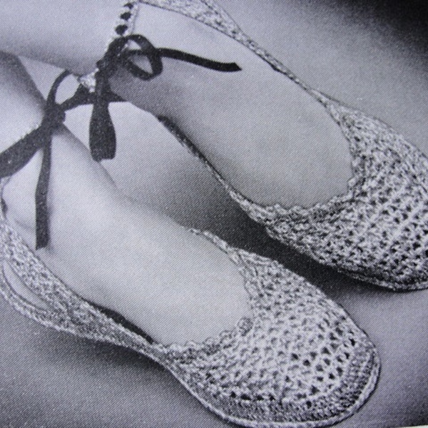 INSTANT PDF Vintage Crochet Pattern 1940s Shoes Ballet Flats Slippers Crocheted Sandal Perfect For Beach Summer
