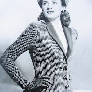 DIREKT PDF-MÖNSTER Film Noir 1940-tals vintage stickmönster Stickad skräddarsydd jacka kavaj Lauren Bacall-stil stickmönster