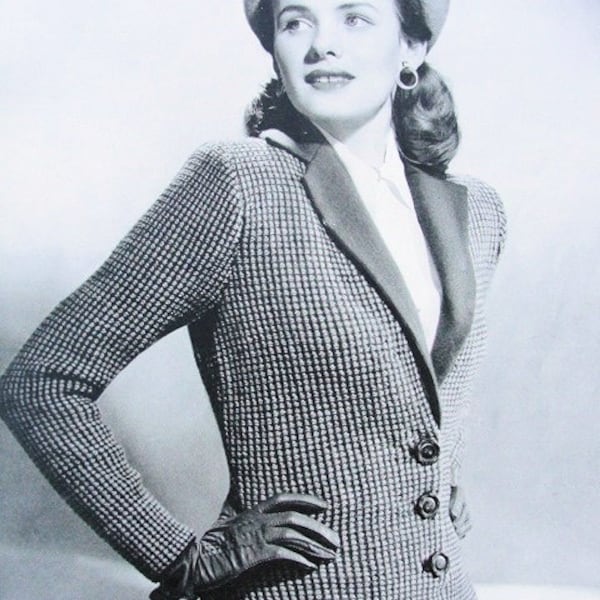 INSTANT PDF PATTERN Film Noir 1940s Vintage Knit Pattern Knitted Tailored Fitted Jacket Blazer Lauren Bacall Style Knitting Pattern