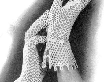 INSTANT DOWNLOAD PDF 1930s Vintage Crocheted Lattice Loop Lace Gloves Pattern Vintage Crochet Pattern Lovely For Bride To Be