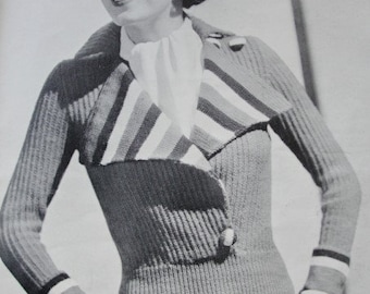 INSTANT DOWNLOAD PDF Knitting Pattern 1930s Fun Hand Knit Ski Set Jacket Socks Mitts and Cap Pattern Norma Shearer Style