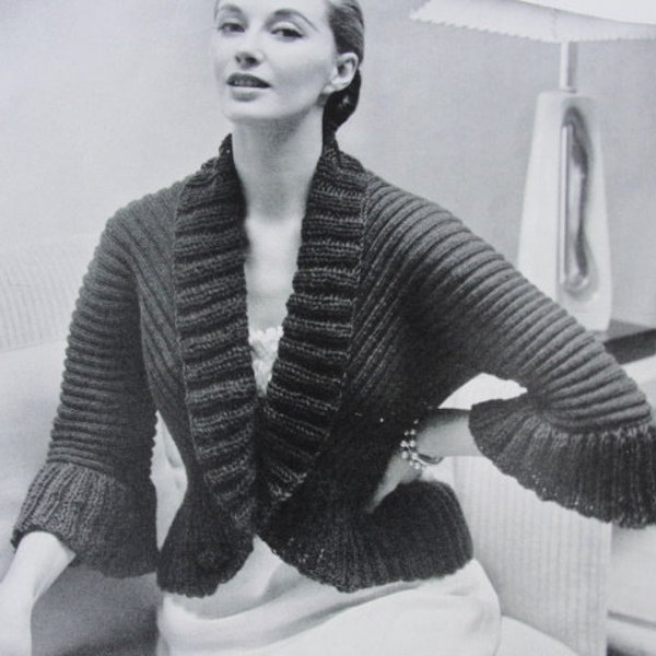 INSTANT PDF PATTERN 1950s Vintage Knitting Pattern Bed Jacket  Bedjacket Sweater Lovely Shawl Collar Bell Sleeves Unique Knit Pattern