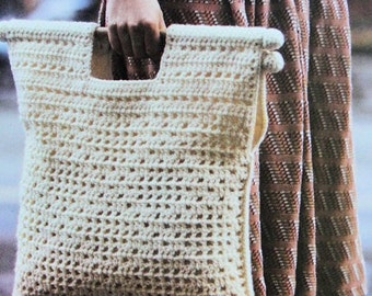 INSTANT PDF PATTERN Vintage 1960s  Aran Tote Bag Crochet Pattern Perfect For Shopping Handy Size Crochet Pattern