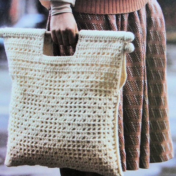 INSTANT PDF PATTERN Vintage 1960s  Aran Tote Bag Crochet Pattern Perfect For Shopping Handy Size Crochet Pattern