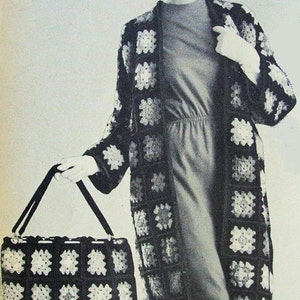 INSTANT PDF Crochet PATTERN 1960s Mod Granny Squares Crocheted Lace Coat Carpet Bag Purse Fashionable Vintage Crochet Pattern  Quick n Easy
