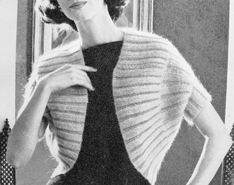 INSTANT PDF PATTERN 1960s Vintage Knitting Pattern Elegant Shrug Sweater Jacket Lovely Design Day or Evening Unique Knit Pattern