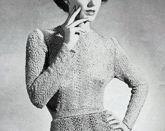 INSTANT PDF PATTERN 1950s Vintage Knitting Crochet Pattern Stunning Lacey Over Blouse Peplum Style Pattern Day or Evening Glam