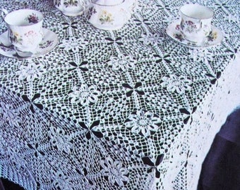 INSTANT DOWNLOAD PDF Beautiful Heirloom Lace Crocheted Tablecloth Vintage Crochet Pattern 85 Inches Square Easy Crocheting Pure Elegance