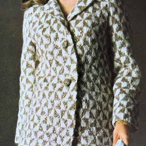 INSTANT PDF PATTERN 1960s Elegant Vintage Houndstooth Coat Knitting Crochet Pattern Fabulous Design