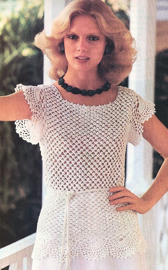 INSTANT PDF PATTERN Early 70s Vintage Irish Lace Crochet Pattern Romantic Lacey Blouse Top Fan Shape Lace Beautiful Style Bridal Weddings
