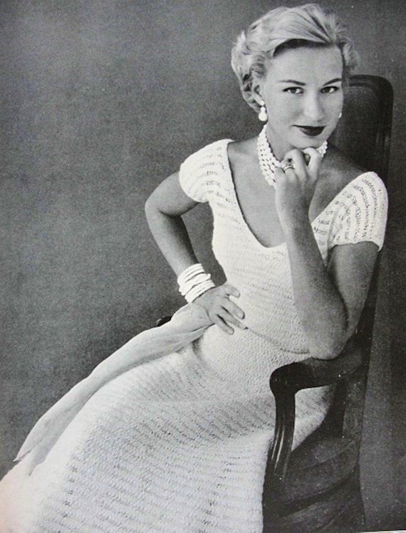 1950s INSTANT PDF PATTERN Beautiful Quick Knit Dress Party Evening Lace  Dress Knitting Pattern