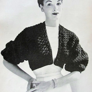 INSTANT PDF Pattern1950s Beautiful Full Sleeved BOLERO Sweater Jacket Day or Evening Style Vintage Knitting Pattern