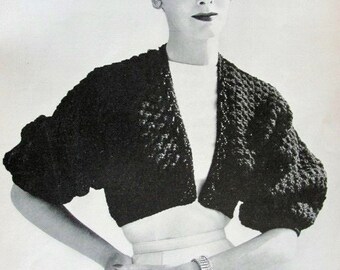 INSTANT PDF Pattern1950s Beautiful Full Sleeve BOLERO Sweater Jacket Day or Evening Style vintage Knitting Pattern