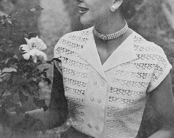 INSTANT PDF CROCHET Pattern 1950s Vintage Ladies Beautiful Lace Blouse Lacey Double Breasted Style Crocheting Crochet Pattern