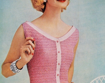 INSTANT PDF PATTERN 1950s Vintage Crochet Pattern Beautiful Scoop Neck Lacy Overblouse Sweater Top 50s Glam Fashion