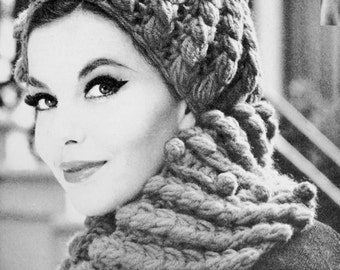 INSTANT DOWNLOAD  PDF 1950s Vintage Crochet Pattern Flirty French Cap Hat and Collar Scarf Pattern Fabulous Early 60s Fashion