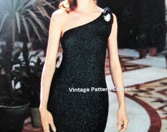 INSTANT PDF PATTERN Classic 60s Crochet Knit Seductive One Shoulder Evening Dress Sheath Formal Slim Crocheted Knitted Stunning Design