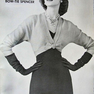 INSTANT  PDF PATTERN 1950s Classy Bow Tie Spencer Sweater Jacket Vintage Knitting Pattern