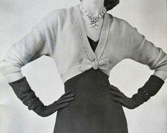 INSTANT  PDF PATTERN 1950s Classy Bow Tie Spencer Sweater Jacket Vintage Knitting Pattern