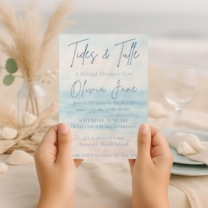 Beach Bridal Shower Invitation: Watercolor Tides, Editable Canva Template (Digital Download)