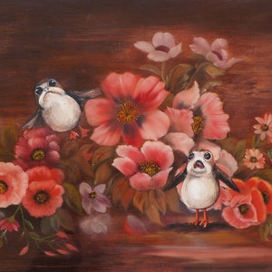 Porgs in Petunias print 11x17 inch frame
