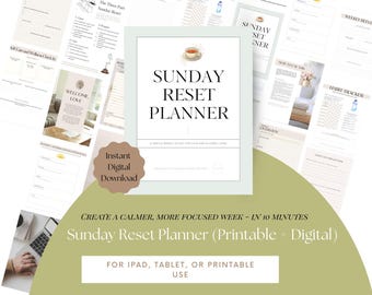 Sunday Reset Planner | Weekly Reset Printable + iPad Digital Planner | Minimalist Weekly Planner | Self-Care Check-In | Habit Tracker