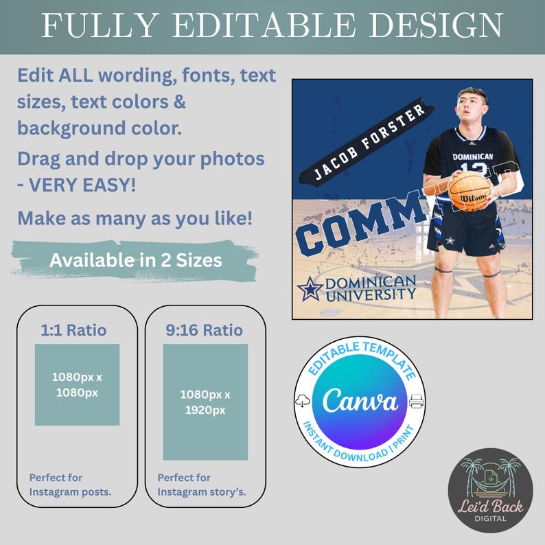 Custom College Commitment Canva Template | Editable Digital Signing Day ...