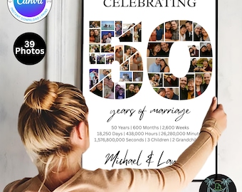 Editable 50th Anniversary Photo Collage Canva Template | Digital Download Printable Gift for Parents, Spouse, or Celebration Decor