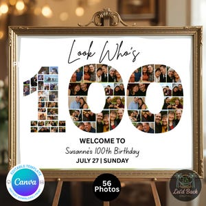 Editable 100th Birthday Photo Collage Welcome Sign Template | Canva Digital Download | Party Poster | Instant Download