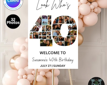 Editable 40th Birthday Photo Collage Welcome Sign Template | Canva Digital Download | Party Poster | Instant Download