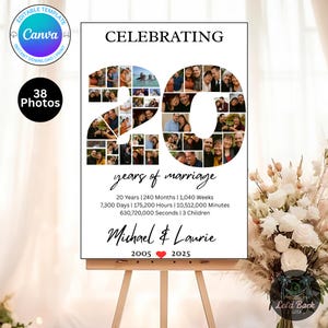 20 Year Anniversary Photo Collage Template | Editable Canva Digital Download | Personalized 38 Photo Gift for Couple | Instant Printable