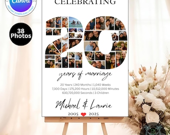 20 Year Anniversary Photo Collage Template | Editable Canva Digital Download | Personalized 38 Photo Gift for Couple | Instant Printable