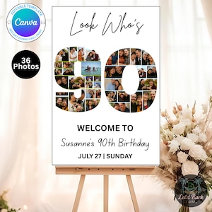 Editable 90th Birthday Photo Collage Welcome Sign Template | Canva Digital Download | Party Poster | Instant Download