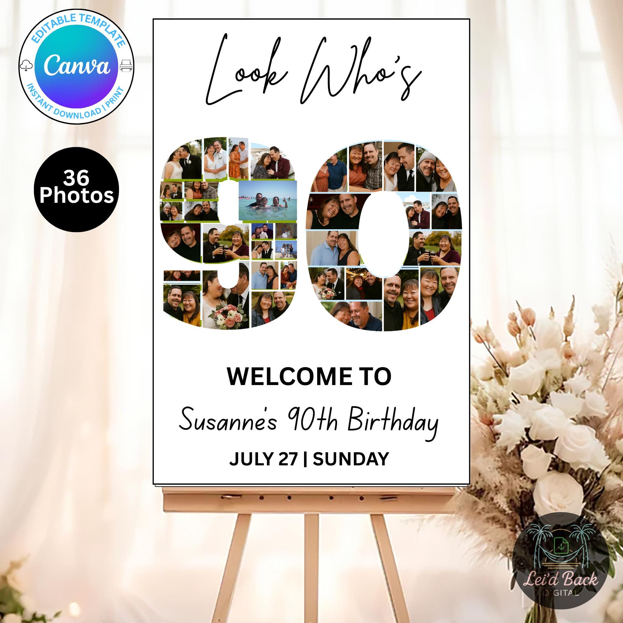 Editable 90th Birthday Photo Collage Welcome Sign Template | Canva ...