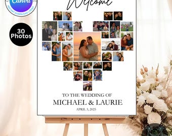 Heart Photo Wedding Welcome Sign Template | Editable Canva Digital Download | Custom Wedding Poster with Photos | Instant Download