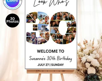 Editable 30th Birthday Photo Collage Welcome Sign Template | Canva Digital Download | Party Poster | Instant Download