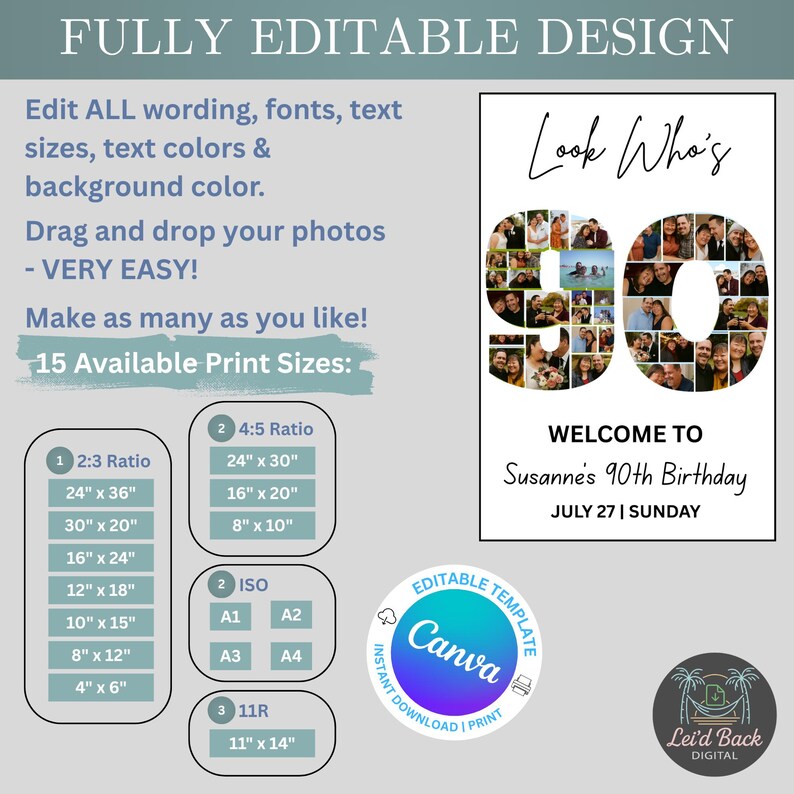 Editable 90th Birthday Photo Collage Welcome Sign Template | Canva ...