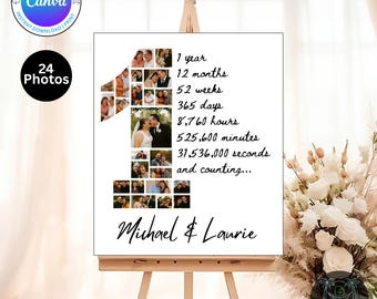 1st Anniversary Photo Collage Template • Canva Editable Digital Download • One Year Married Gift • 24 Photo Heart Poster • Keepsake Art