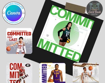 5 Athlete Commitment Announcement Bundle | 5 Canva Editable Templates for Signing Day | Sports Digital Download Pack for Recruits