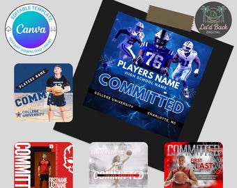 5 Sports Commitment Canva Template Bundle | 5 Editable College Signing Day Graphics | Athlete Announcement Digital Download Set