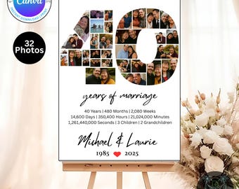 Editable 40th Anniversary Photo Collage Canva Template | Digital Download Printable Gift for Parents, Spouse, or Celebration Decor
