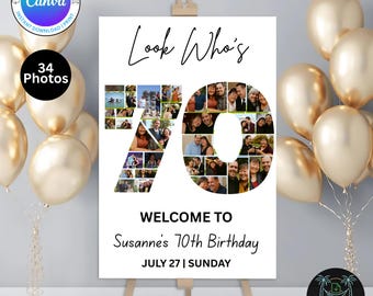 Editable 70th Birthday Photo Collage Welcome Sign Template | Canva Digital Download | Party Poster | Instant Download