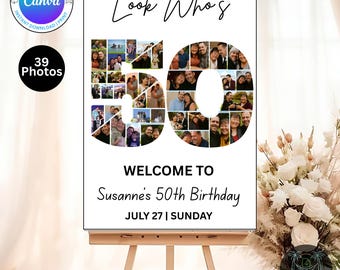 Editable 50th Birthday Photo Collage Welcome Sign Template | Canva Digital Download | Party Poster | Instant Download