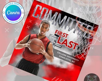 Editable Athlete Commitment Template | Canva College Announcement Graphic | Sports Signing Day Digital Download for Recruits & Teams