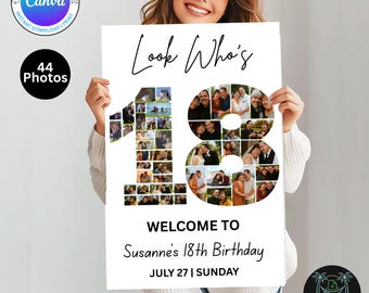 Editable 18th Birthday Photo Collage Welcome Sign Template | Canva Digital Download | Party Poster | Instant Download