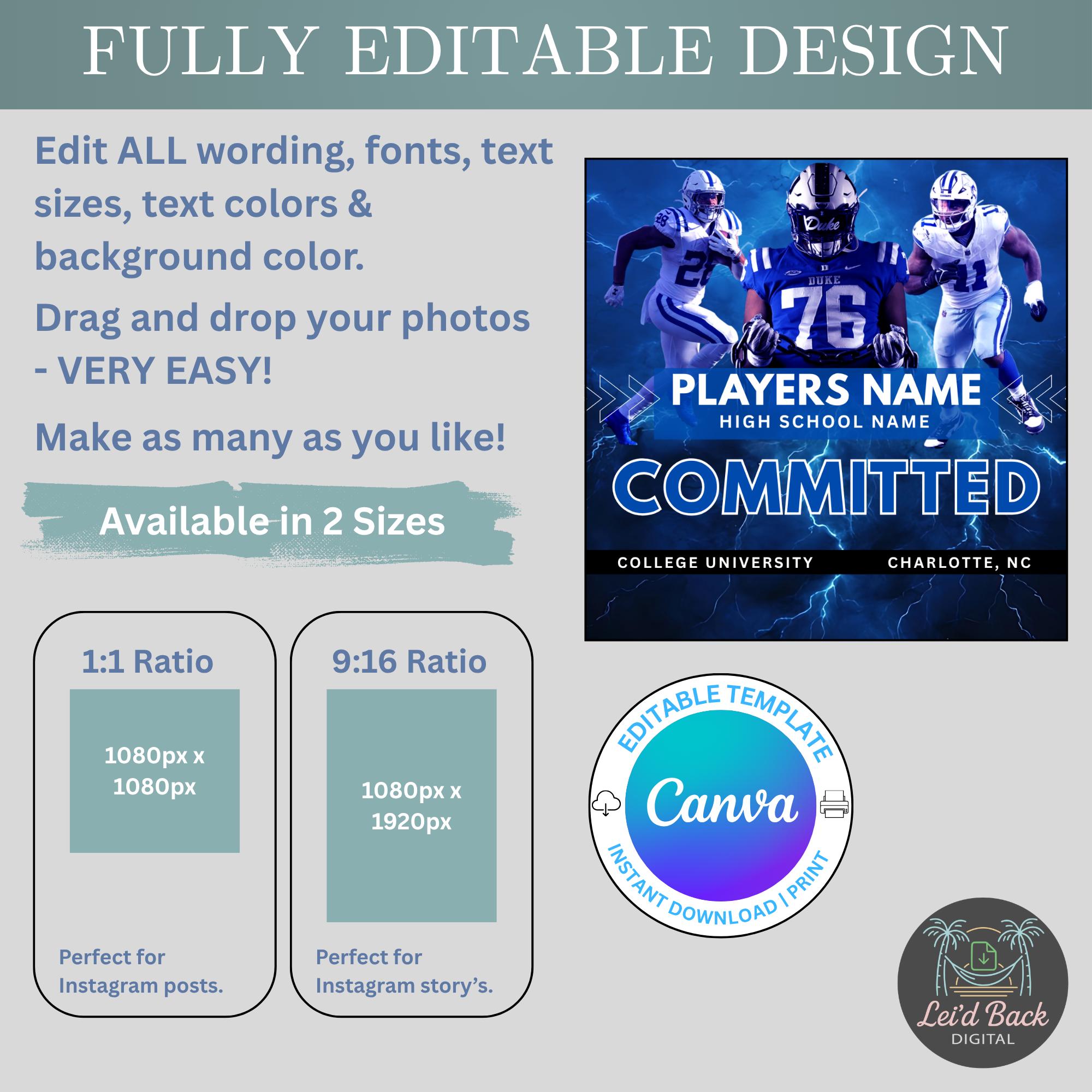 Editable College Commitment Template for Athletes | Canva Sports ...